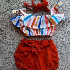 Two Piece, Crop Top and Shorts with Bow, Cabana Outfit